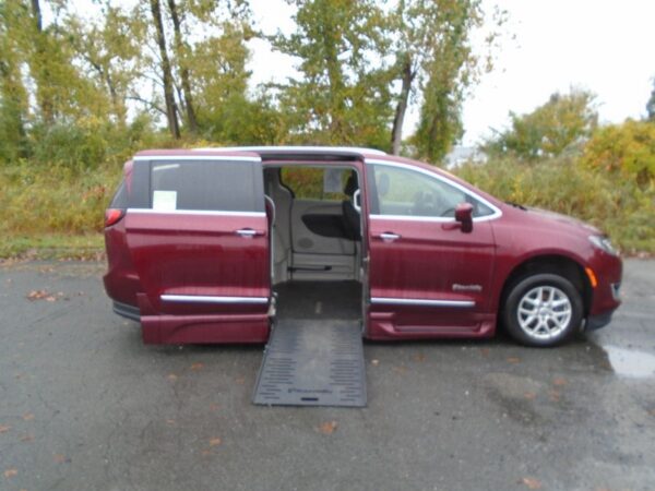 Red Chrysler Pacifica with BraunAbility Side Entry Automatic Fold Out conversion