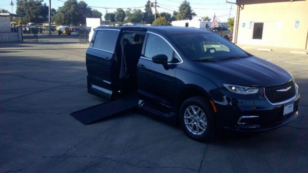 Blue Chrysler Pacifica with Vantage Mobility Side Entry Automatic In Floor conversion