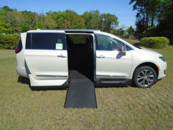 White Chrysler Pacifica with Vantage Mobility Side Entry Automatic In Floor conversion