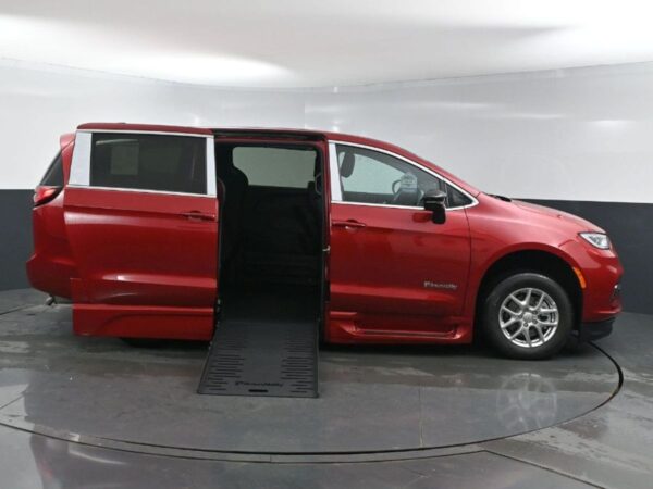 Red Chrysler Pacifica with BraunAbility Side Entry Automatic Fold Out conversion