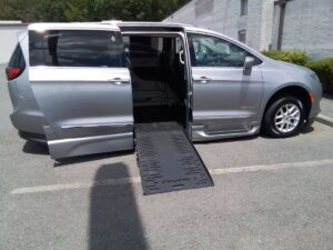 Silver Chrysler Pacifica with BraunAbility Side Entry Automatic Fold Out conversion