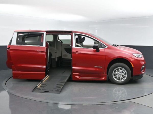 Red Chrysler Pacifica with BraunAbility Side Entry Automatic Fold Out conversion