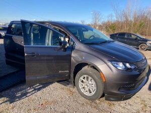 Grey Chrysler Voyager with BraunAbility Side Entry Automatic Fold Out conversion
