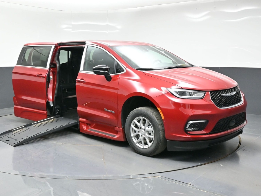 Red Chrysler Pacifica with BraunAbility Side Entry Automatic Fold Out conversion