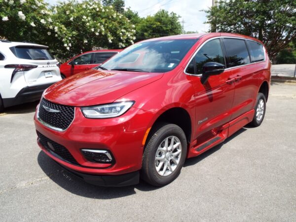 Red Chrysler Pacifica with BraunAbility Side Entry Automatic Fold Out conversion
