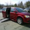Red Dodge Grand Caravan with BraunAbility Side Entry Automatic Fold Out conversion
