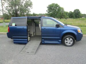 Blue Dodge Grand Caravan with BraunAbility Side Entry Automatic Fold Out conversion