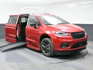 Red Chrysler Pacifica with BraunAbility Side Entry Automatic Fold Out conversion