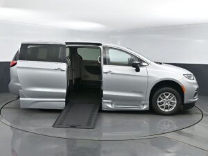 Silver Chrysler Pacifica with BraunAbility Side Entry Automatic In Floor conversion