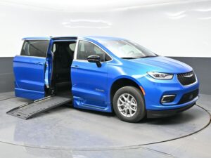 Blue Chrysler Pacifica with BraunAbility Side Entry Automatic Fold Out conversion