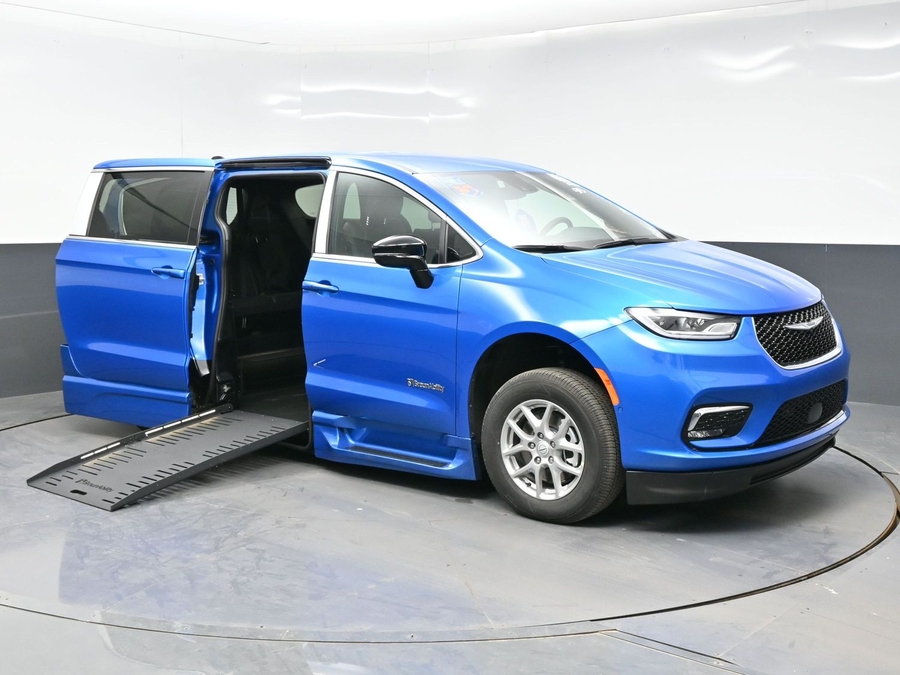 Blue Chrysler Pacifica with BraunAbility Side Entry Automatic Fold Out conversion