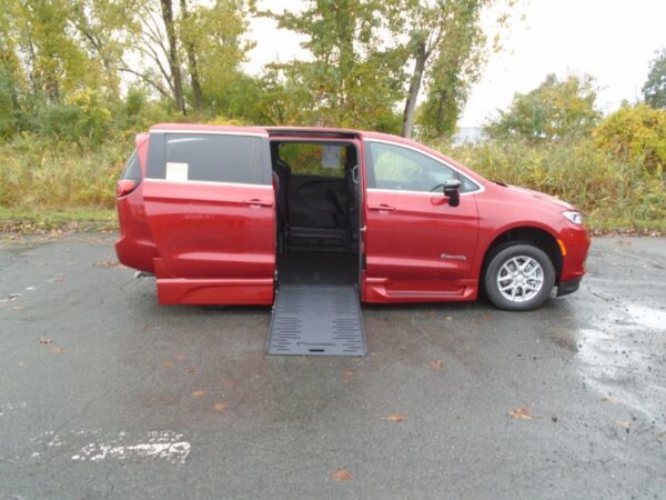 Red Chrysler Pacifica with BraunAbility Side Entry Automatic Fold Out conversion