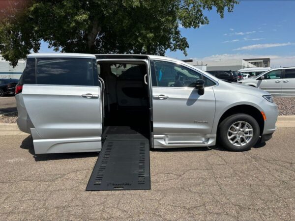 Silver Chrysler Pacifica with BraunAbility Side Entry Automatic In Floor conversion