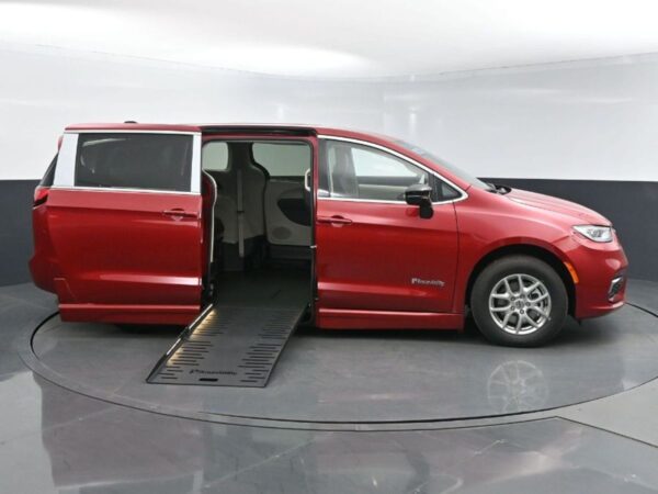 Red Chrysler Pacifica with BraunAbility Side Entry Automatic Fold Out conversion