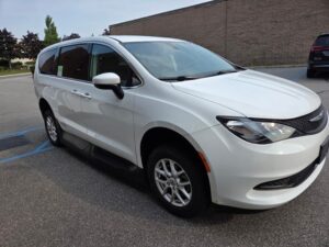 White Chrysler Voyager with Vantage Mobility Side Entry Automatic Fold Out conversion