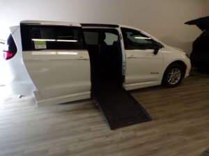 White Chrysler Pacifica with BraunAbility Side Entry Automatic Fold Out conversion