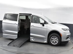 Silver Chrysler Pacifica with BraunAbility Side Entry Automatic Fold Out conversion