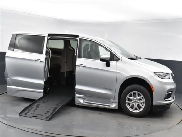 Silver Chrysler Pacifica with BraunAbility Side Entry Automatic Fold Out conversion
