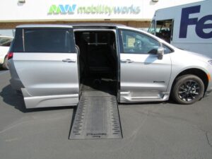 Silver Chrysler Pacifica with BraunAbility Side Entry Automatic In Floor conversion