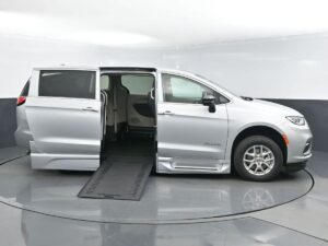 Silver Chrysler Pacifica with BraunAbility Side Entry Automatic In Floor conversion