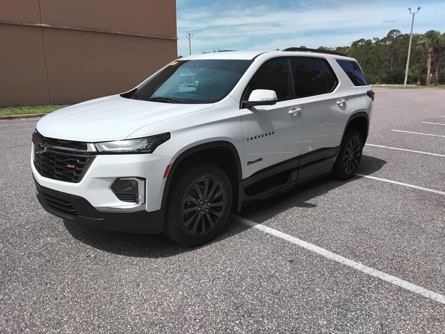 White Chevrolet Traverse with BraunAbility Side Entry Automatic In Floor conversion