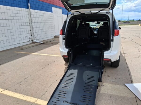 White Chrysler Voyager with BraunAbility Rear Entry Manual Fold Out conversion