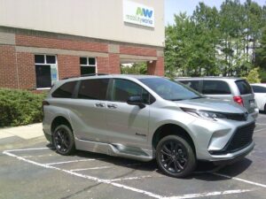 Silver Toyota Sienna with BraunAbility Side Entry Automatic Fold Out conversion