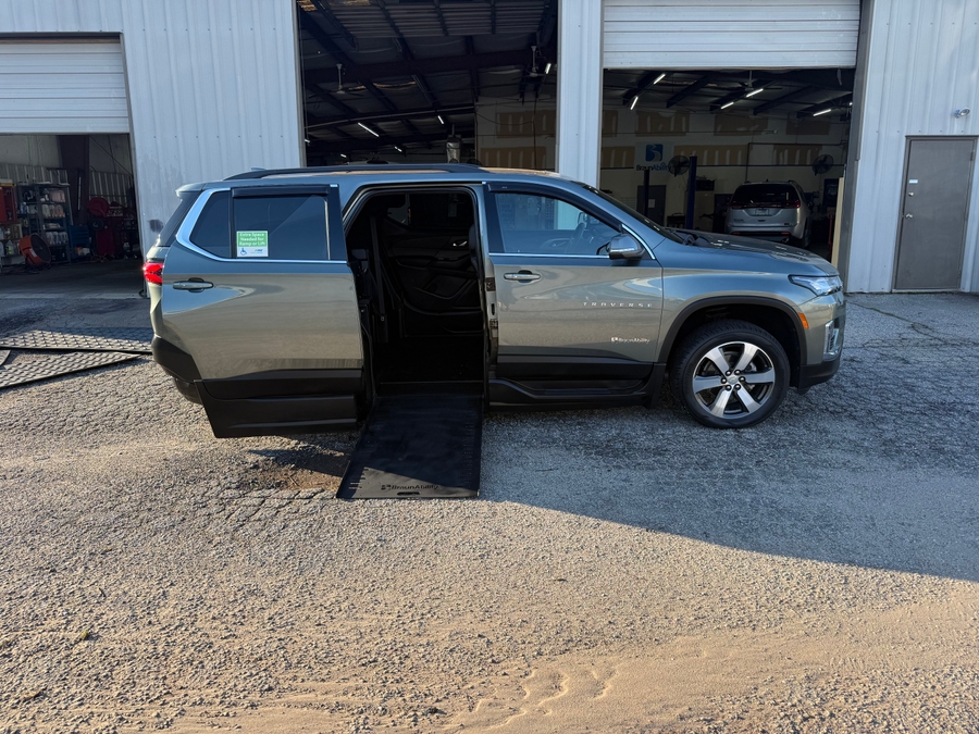 Silver Chevrolet Traverse with BraunAbility Side Entry Automatic In Floor conversion