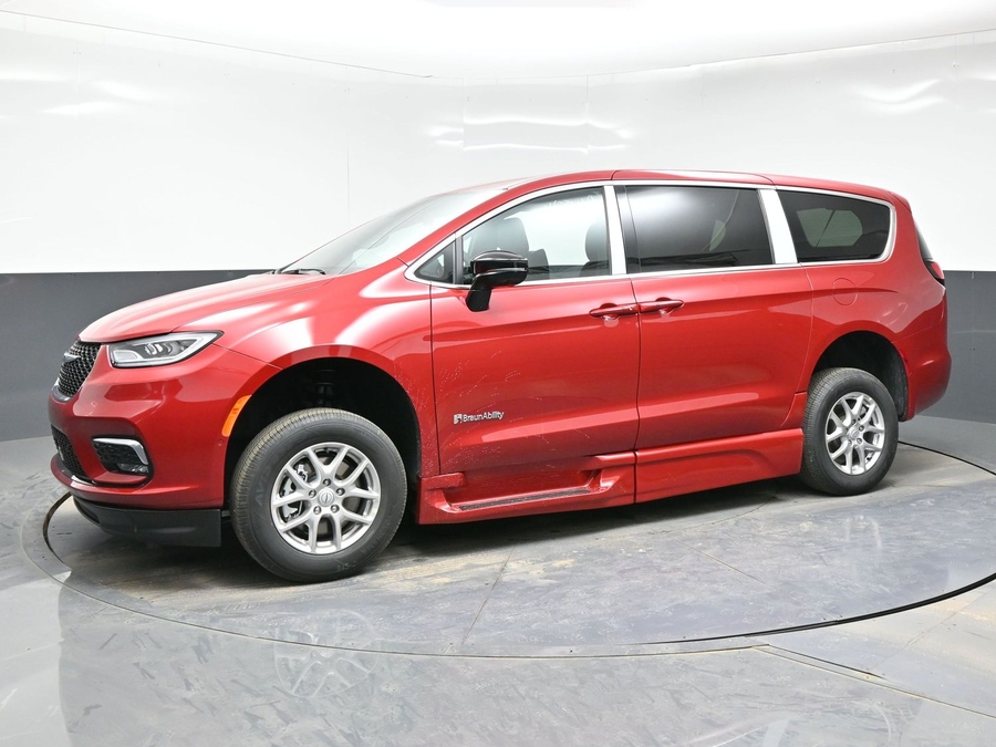 Red Chrysler Pacifica with BraunAbility Side Entry Automatic In Floor conversion