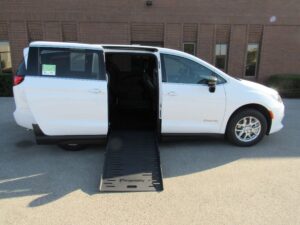 White Chrysler Voyager with BraunAbility Side Entry Manual Fold Out conversion