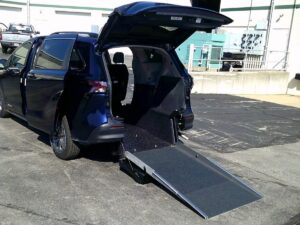 Blue Toyota Sienna with Driverge Rear Entry Manual Fold Out conversion