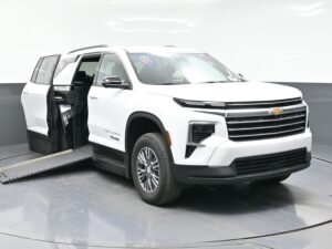 White Chevrolet Traverse with BraunAbility Side Entry Automatic In Floor conversion