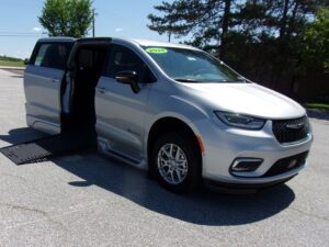 Silver Chrysler Pacifica with BraunAbility Side Entry Automatic In Floor conversion