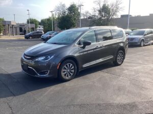 Grey Chrysler Pacifica with Adaptive Vans Side Entry Automatic Fold Out conversion