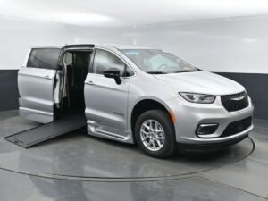 Silver Chrysler Pacifica with BraunAbility Side Entry Automatic In Floor conversion