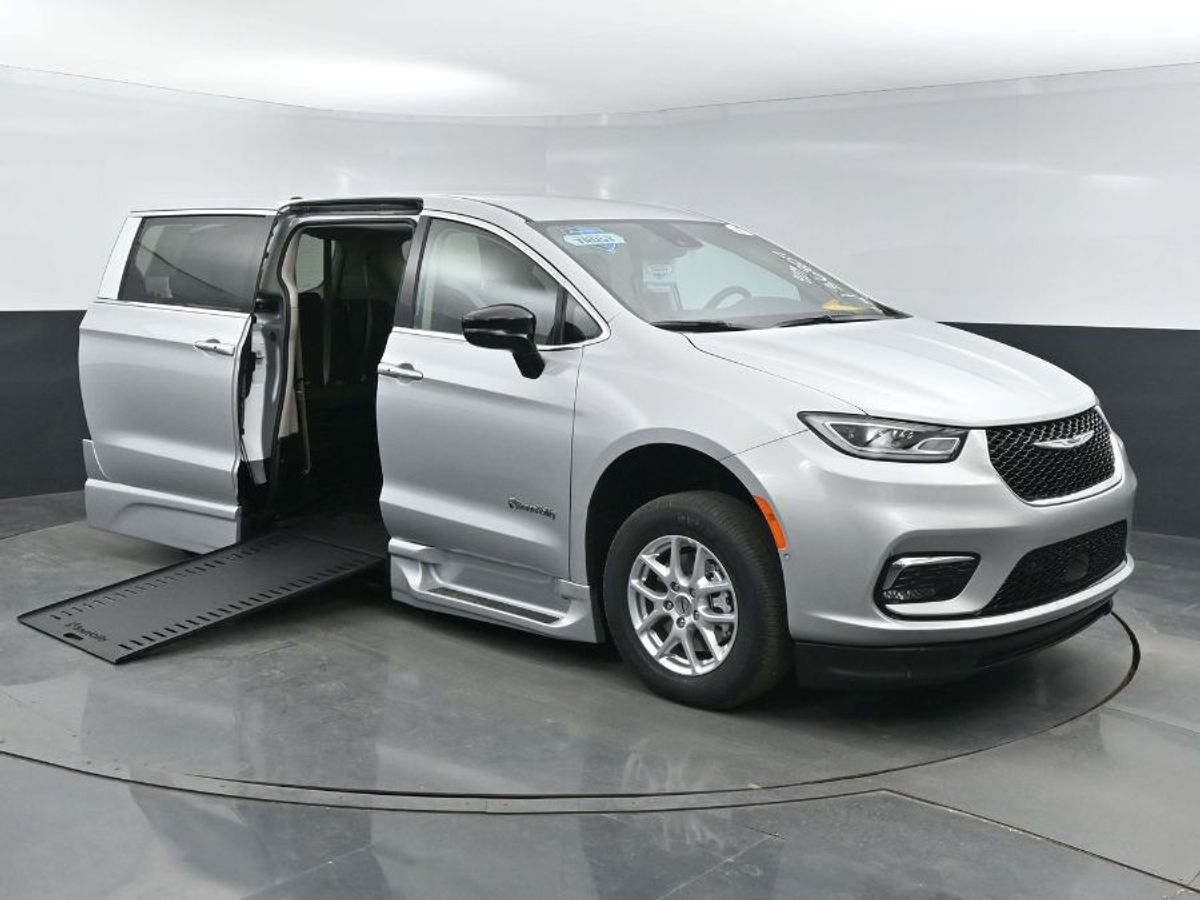 Silver Chrysler Pacifica with BraunAbility Side Entry Automatic In Floor conversion