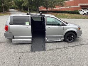 Silver Dodge Grand Caravan with Vantage Mobility Side Entry Automatic Fold Out conversion