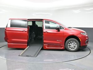 Red Chrysler Pacifica with BraunAbility Side Entry Automatic In Floor conversion