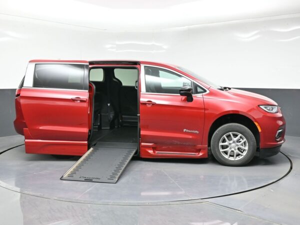 Red Chrysler Pacifica with BraunAbility Side Entry Automatic In Floor conversion