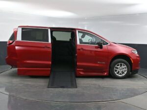 Red Chrysler Pacifica with BraunAbility Side Entry Automatic In Floor conversion