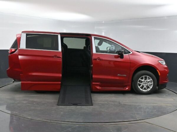 Red Chrysler Pacifica with BraunAbility Side Entry Automatic In Floor conversion