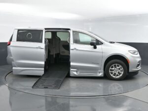 Silver Chrysler Pacifica with BraunAbility Side Entry Automatic Fold Out conversion