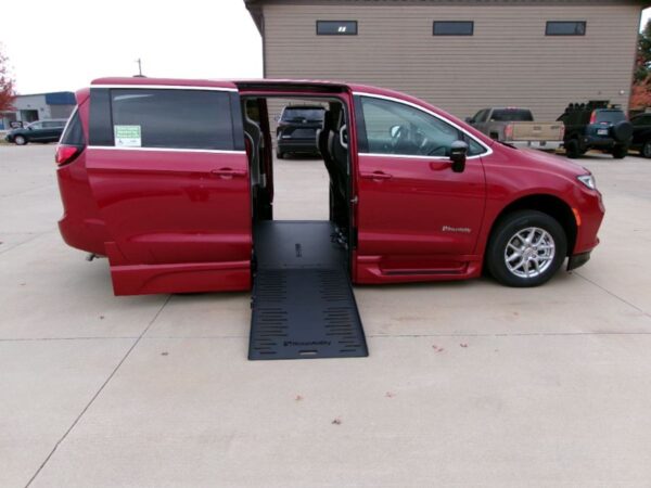 Red Chrysler Pacifica with BraunAbility Side Entry Automatic Fold Out conversion