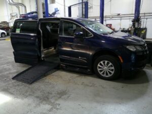 Blue Chrysler Pacifica with BraunAbility Side Entry Automatic Fold Out conversion