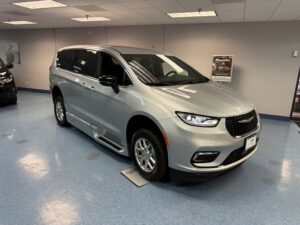 Silver Chrysler Pacifica with BraunAbility Side Entry Automatic Fold Out conversion