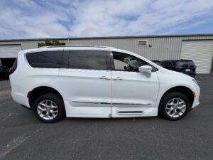 White Chrysler Pacifica with Vantage Mobility Side Entry Automatic In Floor conversion