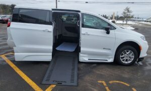 White Chrysler Pacifica with BraunAbility Side Entry Automatic In Floor conversion