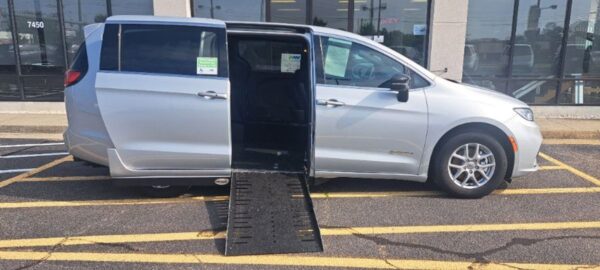 Silver Chrysler Pacifica with Driverge Side Entry Automatic Fold Out conversion