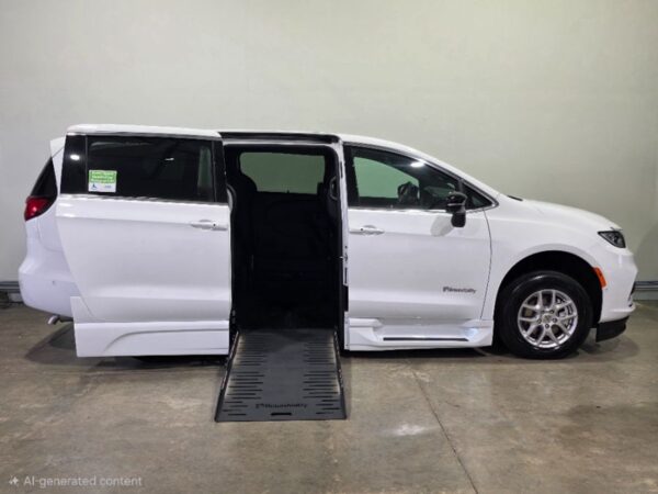 White Chrysler Pacifica with BraunAbility Side Entry Automatic Fold Out conversion