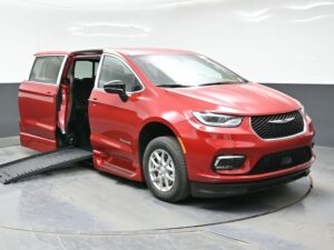 Red Chrysler Pacifica with BraunAbility Side Entry Automatic Fold Out conversion
